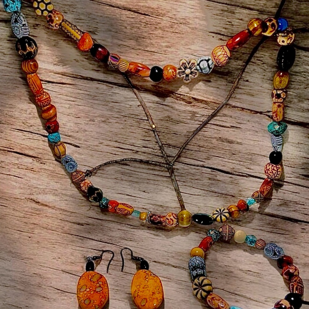 Colorful Beaded Necklace and Earring Set
